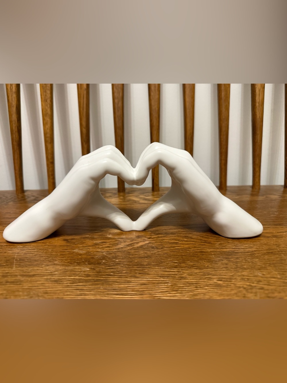 White Ceramic Heart Hands Sculpture – Modern Organic Minimalist Decor